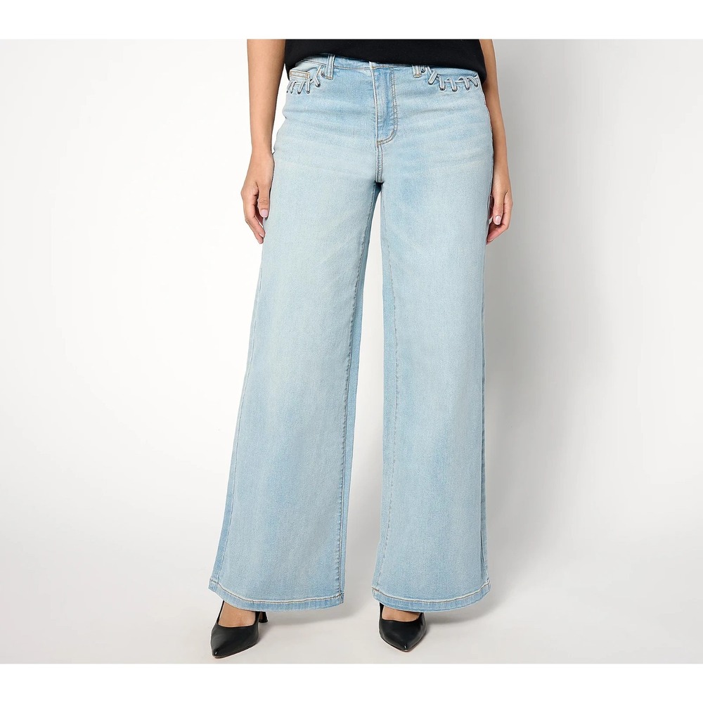 Peace Love World Regular Wide-Leg Drape Denim Jeans Light Blue 16‎
